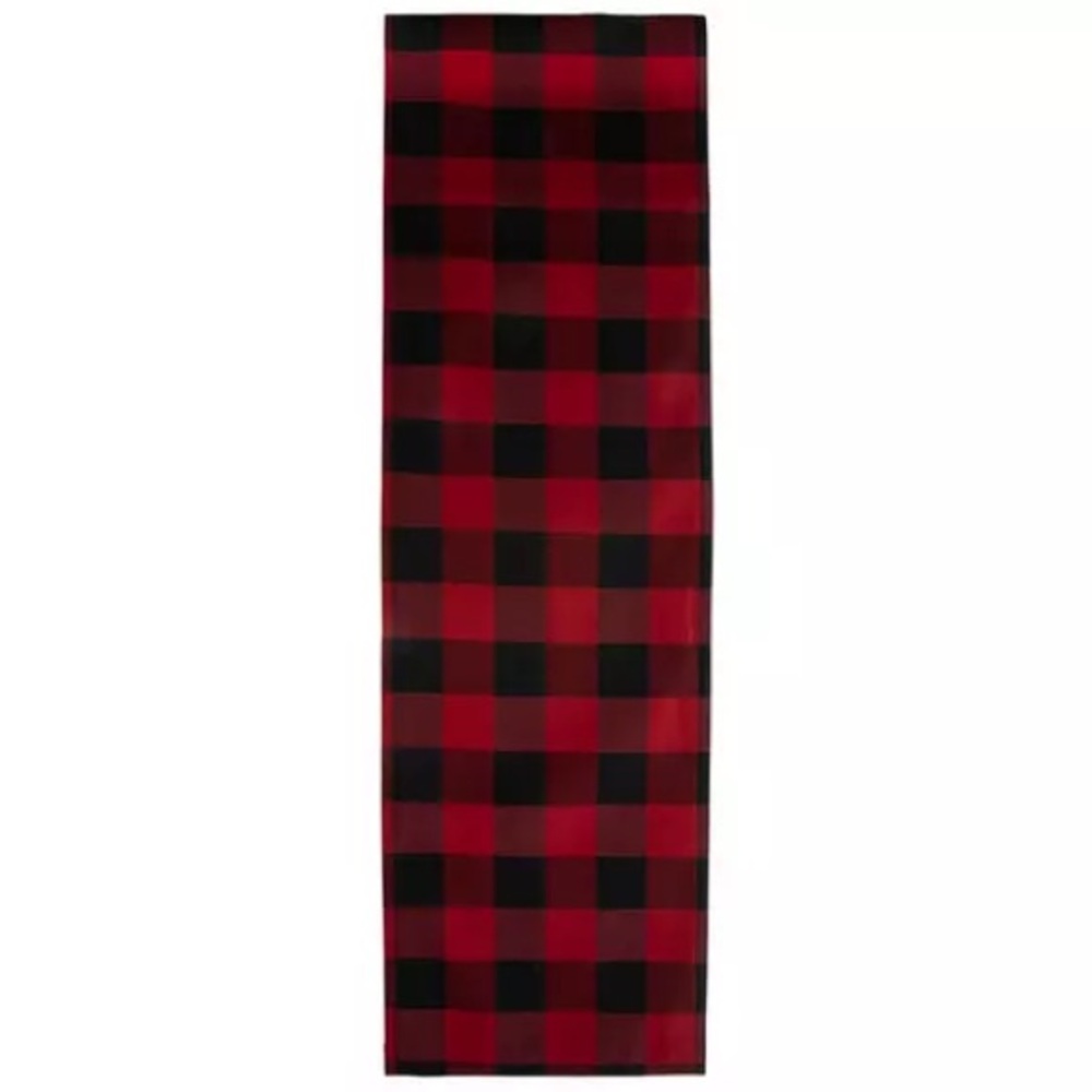 NWT Sleigh Bell red black buffalo plaid 70" x 13" table runner farmhouse